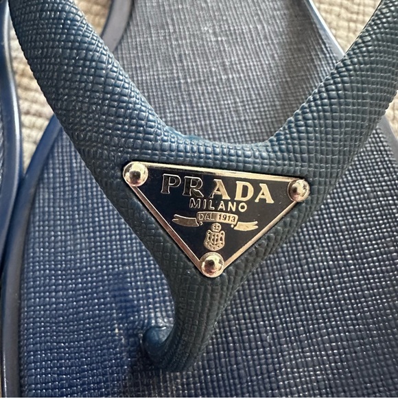 Authentic Prada Saffiano Rubber Flip Flop Thong Metal Logo (with box). Worn 1x - Picture 4 of 14